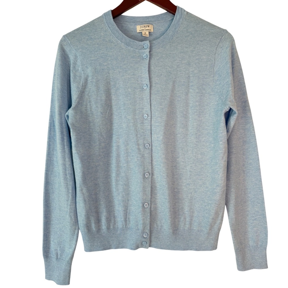 J.Crew Factory Classic Cardigan Womens Medium Sky Blue 100% Cotton Cottagecore